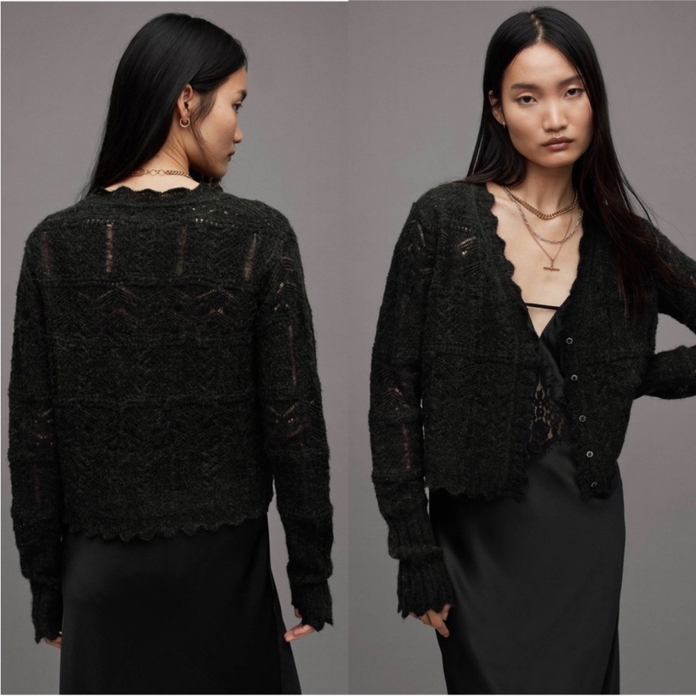 All Saints Wool & Alpaca Blend Vanessa Black Crochet Cardigan Medium